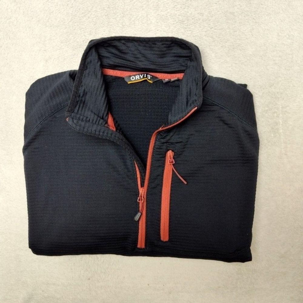 Orvis Pullover Men M Black 1/4 Zip Mock Outdoor Horseshoe Hills Fleece 2YNJ